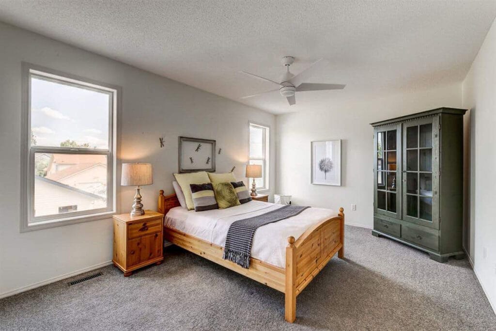 Freshly painted bedroom with light grey walls