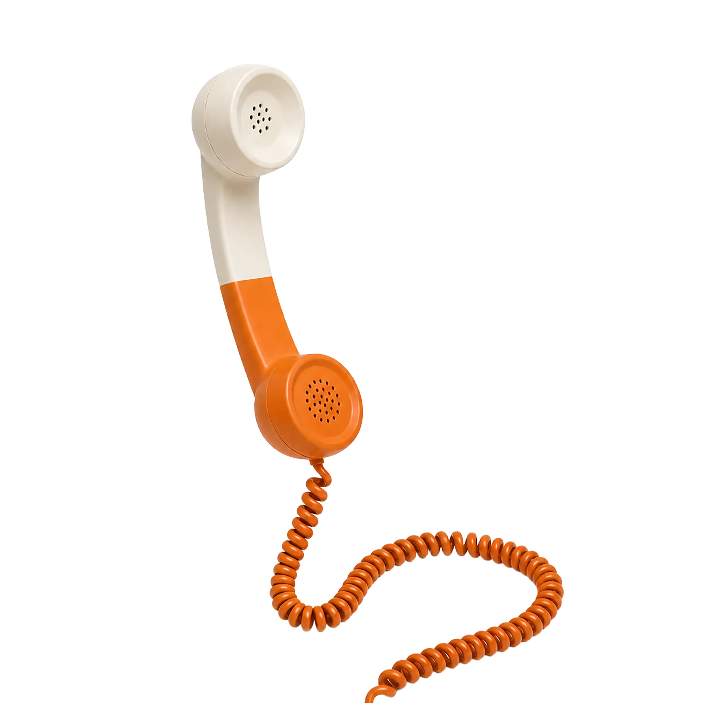 Orange and cream retro telephone handset with a curly cord
