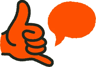 Call-me hand gesture with a speech bubble